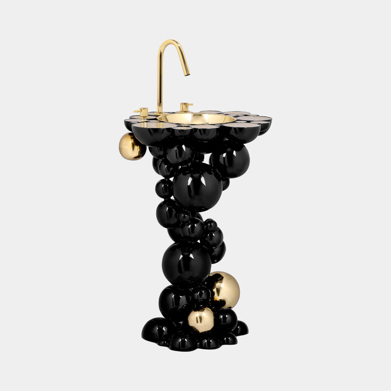 Brass & Gold Plated Black High Gloss Bubbles Washbasin