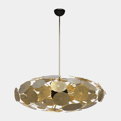 Brass Gold Plated Carved Spheres Oval Chandelier