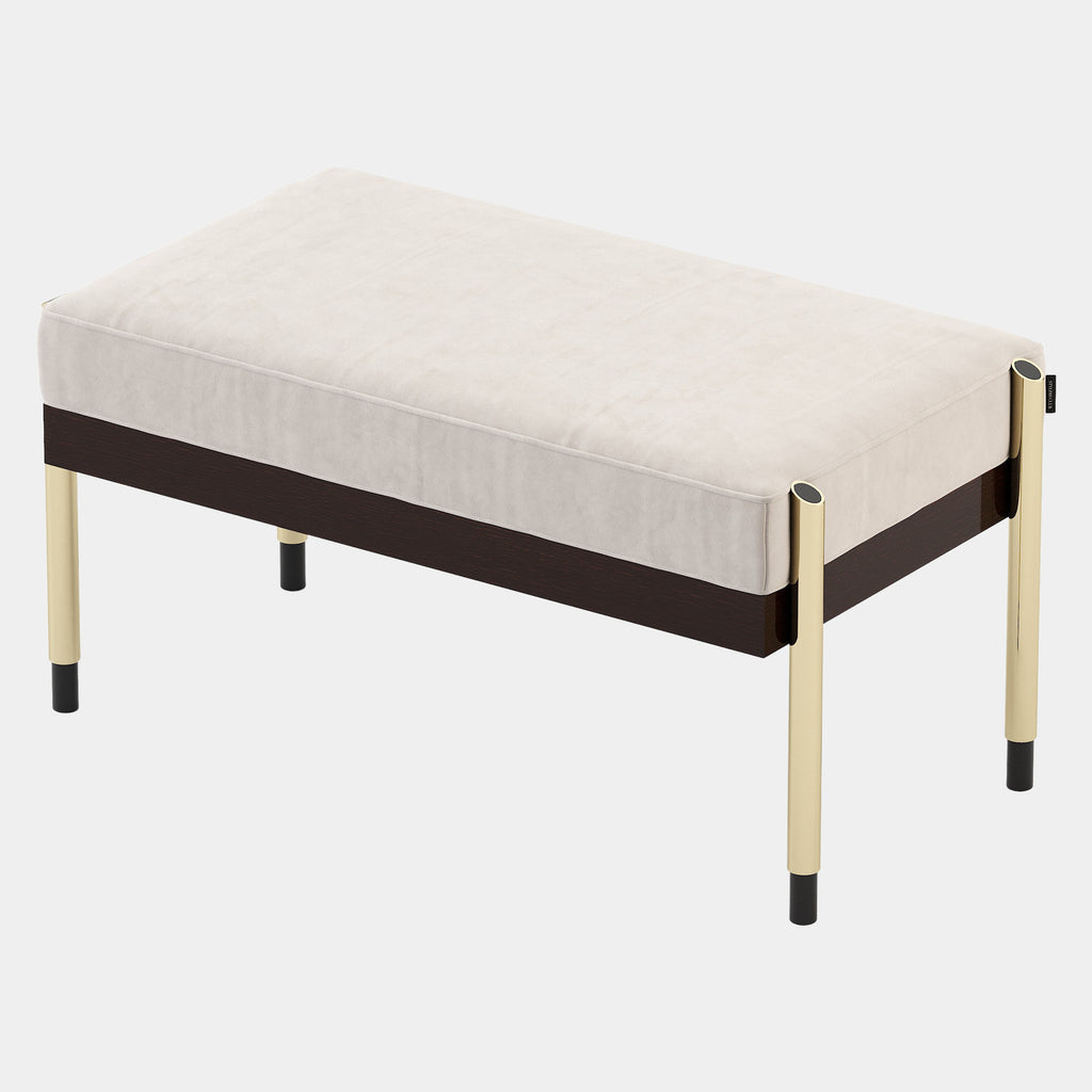 Brown Oak Luxo Bench with Golden Legs Touched Interiors