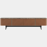 Camel Leather Media Unit with Dark Emperador Marble Top