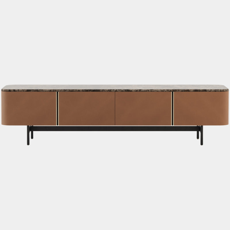 Camel Leather Media Unit with Dark Emperador Marble Top