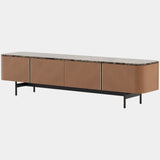 Camel Leather Media Unit with Dark Emperador Marble Top