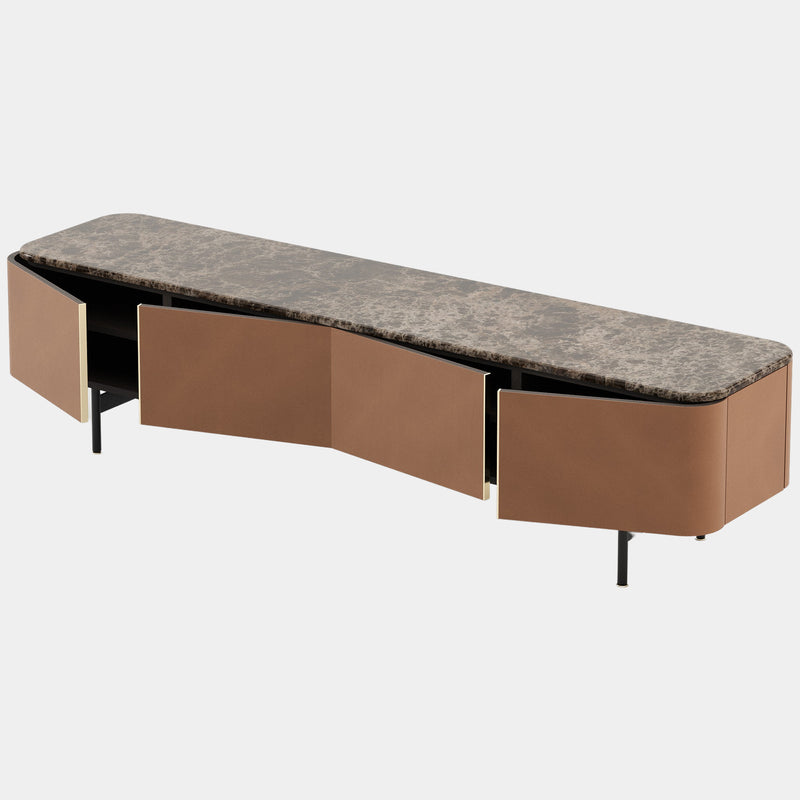 Camel Leather Media Unit with Dark Emperador Marble Top