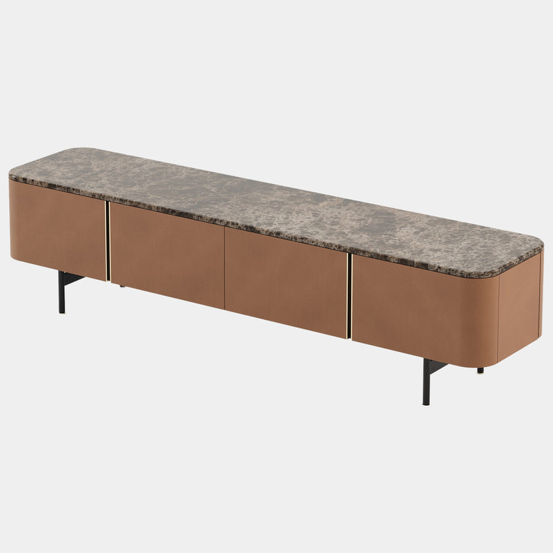 Camel Leather Media Unit with Dark Emperador Marble Top