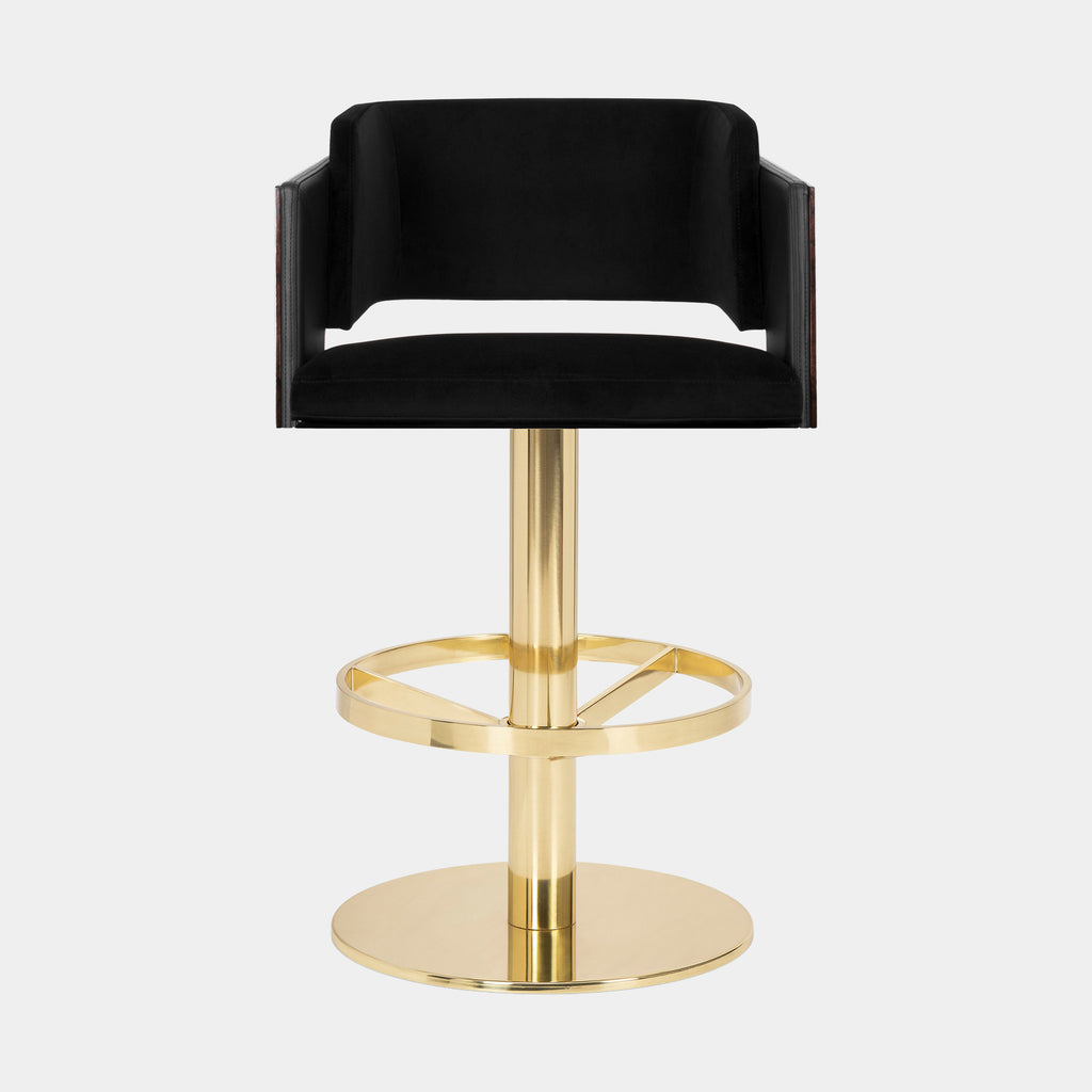 Chapman Walnut Velvet Leather Upholstered Bar Stool