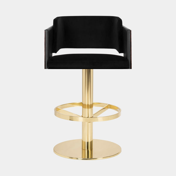 Chapman Walnut, Velvet & Leather Upholstered Bar Stool