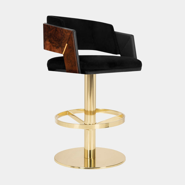 Chapman Walnut, Velvet & Leather Upholstered Bar Stool