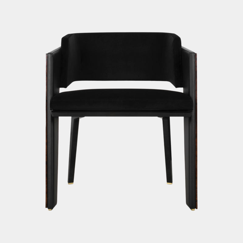 Chapman Walnut, Velvet & Leather Upholstered Dining Chair