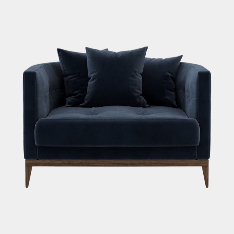 Curved Luxury Armchair with Walnut Legs