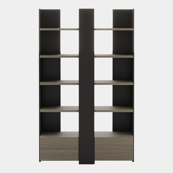 De Oliveira Aged Oak Bookshelf with Folding Hidden Storage
