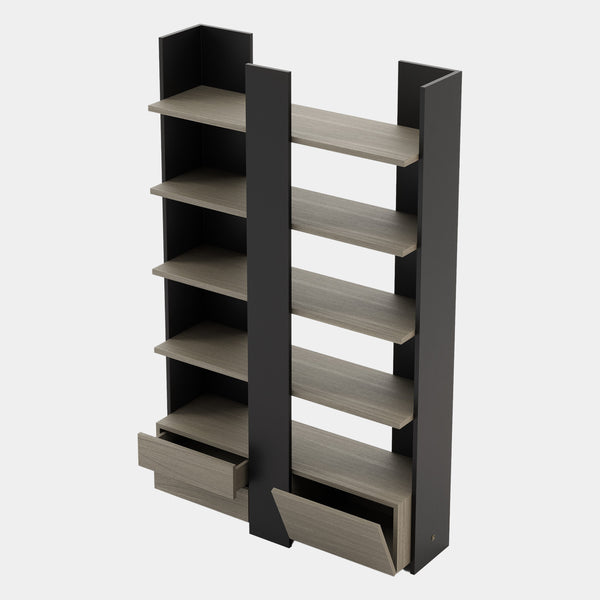 De Oliveira Aged Oak Bookshelf with Folding Hidden Storage