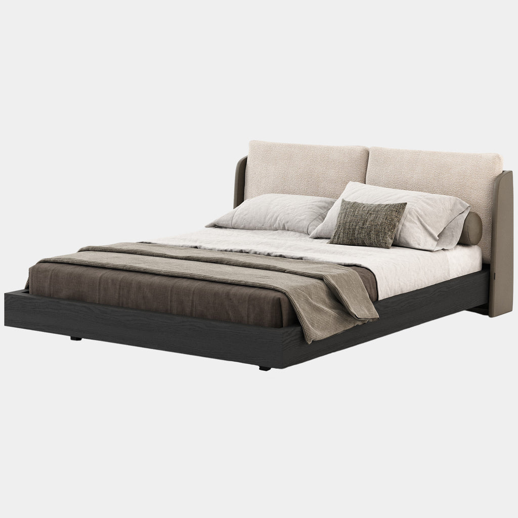 Elin Bed with Black Ash Matte Wooden Base Touched Interiors