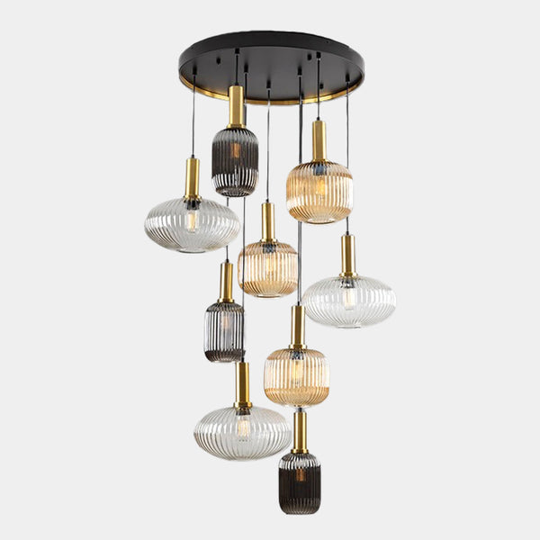 Farera Dimmable Clear, Amber & Shimmered Smoked Grey Glass Pendant Light