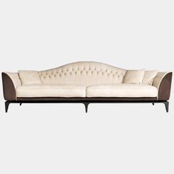 Visionnaire's Freyr Sofa: The epitome of modern luxury. This Italian-designed sofa features a seamless shell design, two-tone leather upholstery with contrasting stitching, and plush Memory Foam® seating for unparalleled comfort.