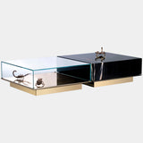 Glass, Marble & Cast Brass Oversized Coffee Table with Gold Scorpions