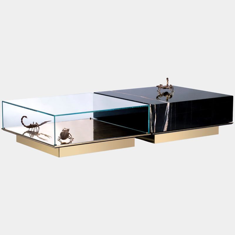 Oversized glass outlet coffee table