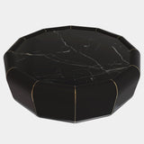 Glossy Black, Polished Brass & Black Marble Circular Coffee Table