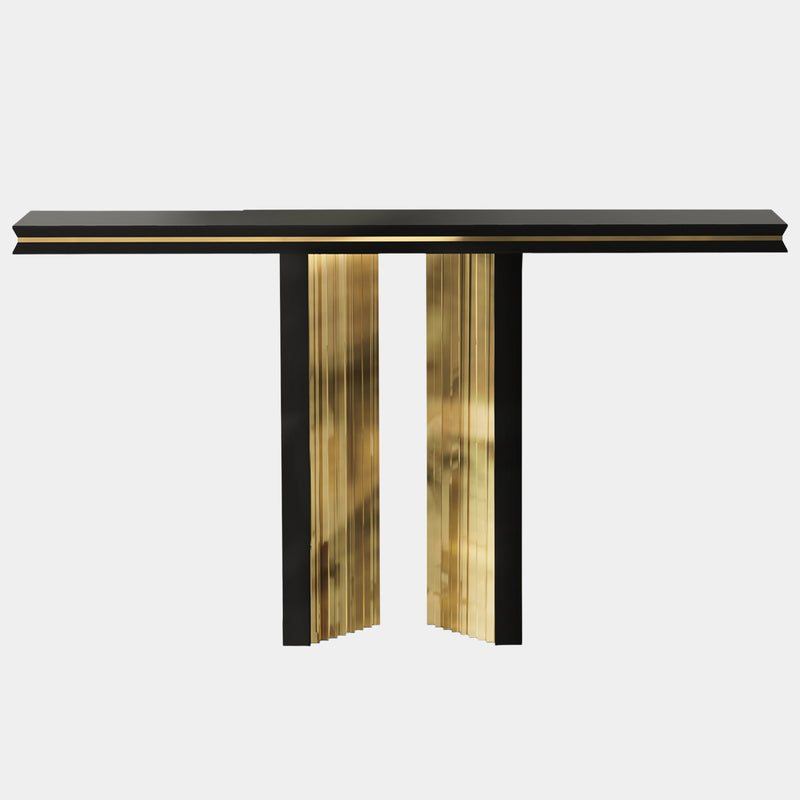 Gold Plated & Black Lacquer Modern Luxury Console Table