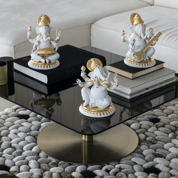 Golden Lustre Mridangam Ganesha Figurine