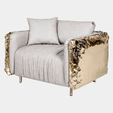 Hammered Crushed Brass Luxury Armchair with Crinkled Upholstery