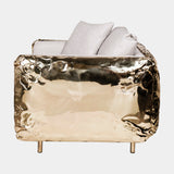 Hammered Crushed Brass Luxury Armchair with Crinkled Upholstery