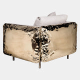 Hammered Crushed Brass Luxury Armchair with Crinkled Upholstery