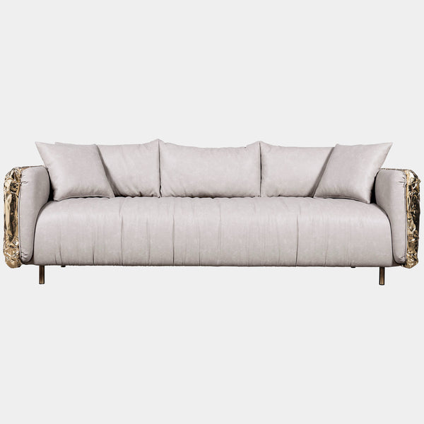 Hammered Crushed Brass Luxury Sofa with Crinkled Upholstery