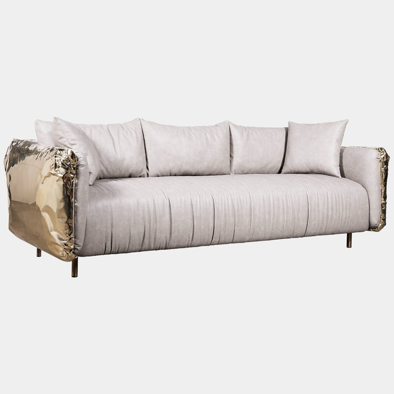 Hammered Crushed Brass Luxury Sofa with Crinkled Upholstery