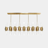 Luxxu Tycho Rectangular Suspension Lamp in gold plated brass and clear crystal glass