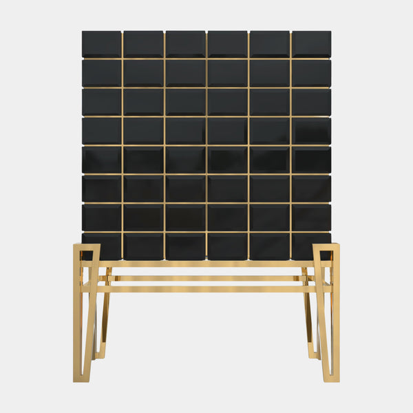 Hive Black Lacquer & Golden Brass Luxury Bar Cabinet