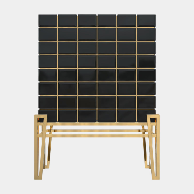 Hive Black Lacquer & Golden Brass Luxury Bar Cabinet