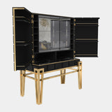 Hive Black Lacquer & Golden Brass Luxury Bar Cabinet