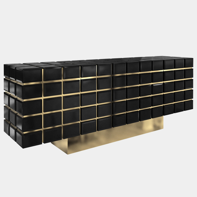 Hive Black Lacquer & Golden Brass Luxury Sideboard