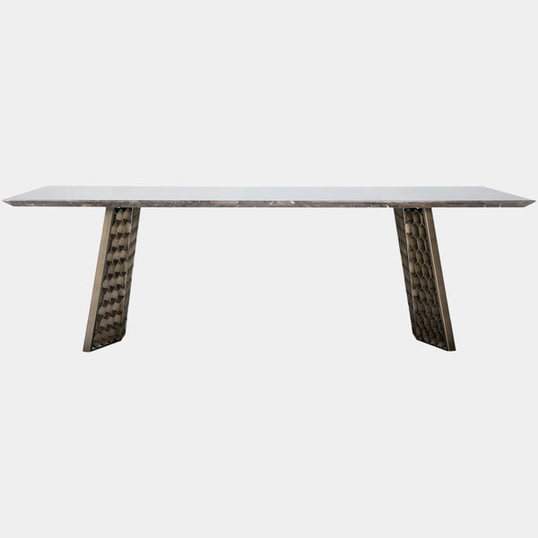 Honeycomb Gunmetal Dining Table with Marble Top