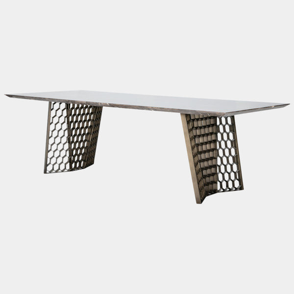 Honeycomb Gunmetal Dining Table with Marble Top