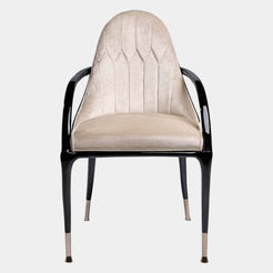 Visionnaire's Jera Padded Chair: A modern masterpiece for the discerning homeowner. This Italian-designed chair features a unique organic shape, luxurious quilted velvet upholstery with contrasting leather accents, and a customizable metal finish for a touch of personalised luxury.