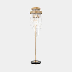 Cadence Luxury Floor Lamp: Cascading crystals illuminate a modern living room.