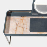 Modern Makeup Vanity with LED Mirror: The Kobol Makeup Unit by Visionnaire features a built-in, round LED mirror with adjustable lighting, ensuring perfect illumination for flawless makeup application.