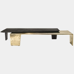 Visionnaire Lego Table: The Lego Table by Visionnaire offers unparalleled versatility. Featuring a unique two-part design in textured cement and gold aluminum, this piece can be used as a coffee table or console table.