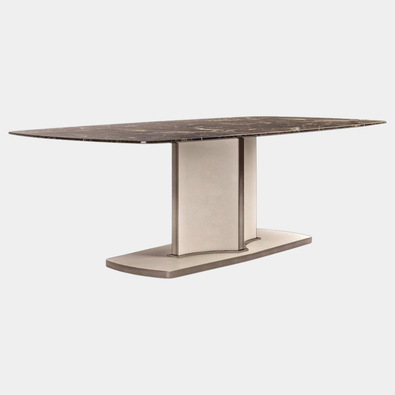 Lusso Mistic Brown Marble & Leather Rectangular Dining Table