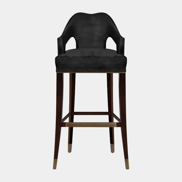 Luxurious Upholstered Cotton Velvet Aged Brass Bar Chair