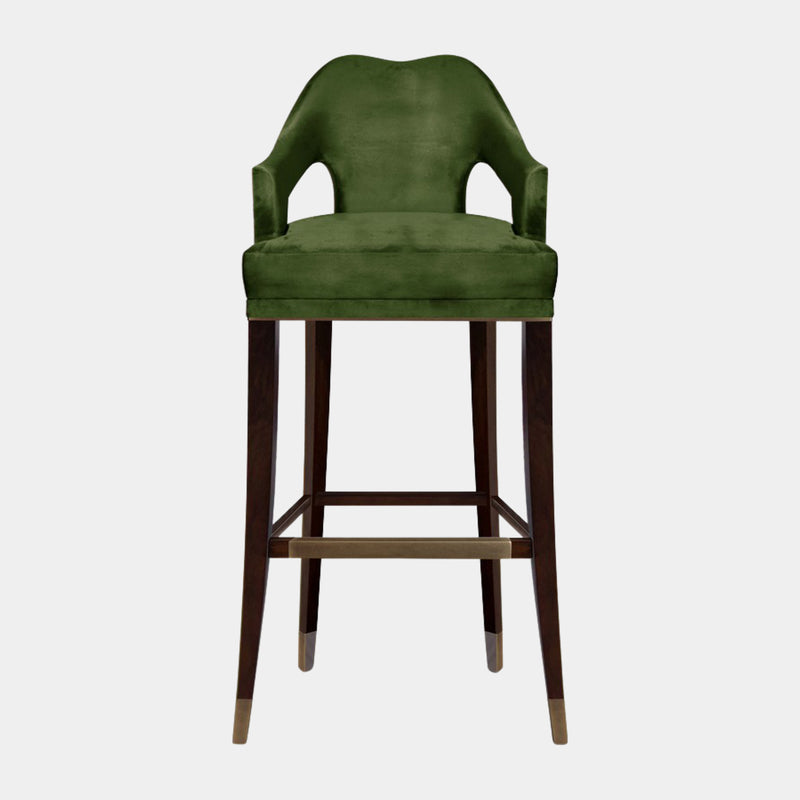 Luxurious Upholstered Cotton Velvet Aged Brass Bar Chair