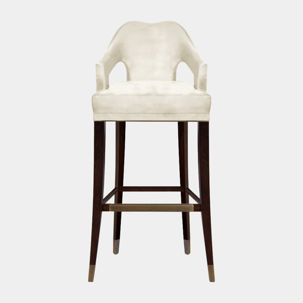Luxurious Upholstered Cotton Velvet Aged Brass Bar Chair