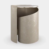 Spirale Travertine Luxury Side Table in Creme Travertine, Whisper of Gold and Taupe Silver Leaf