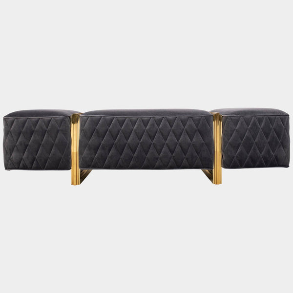 Luxury Diamond Stitched Polished Brass & Velvet Ottoman