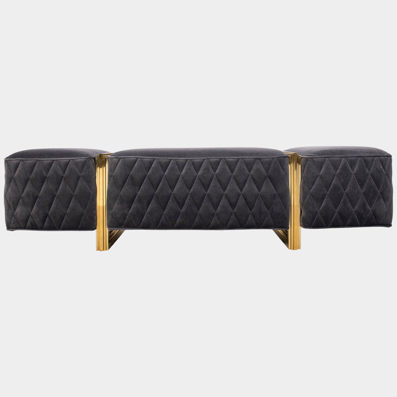 Luxury Diamond Stitched Polished Brass & Velvet Ottoman