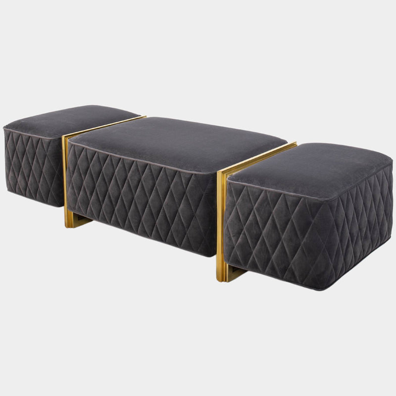 Luxury Diamond Stitched Polished Brass & Velvet Ottoman