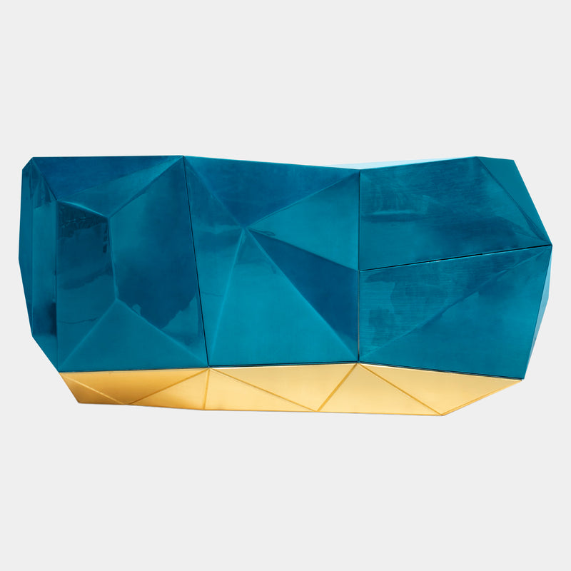 Luxury Faceted High Gloss Sideboard with Gold Leaf Detailing