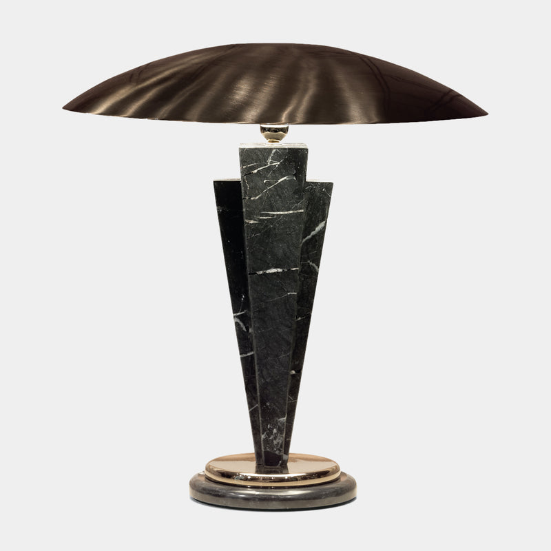 Visionnaire Lydia Table Lamp: Modern luxury table lamp featuring a unique wedge-shaped stem in hand-polished marble, a sleek metal base, and a built-in LED light source. This statement piece is perfect for side tables, console tables, or office desks.