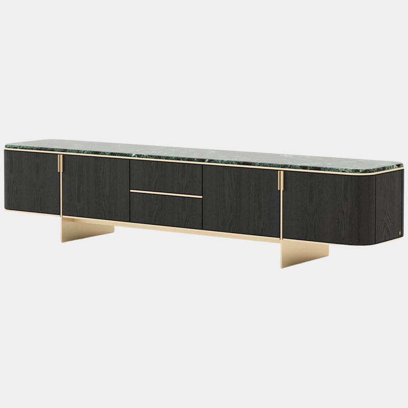 Marino Forest Green Marble TV Cabinet with Golden Detailing